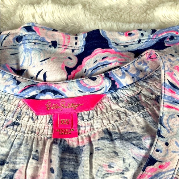 Lilly Pulitzer Essie Seashell Sleeveless Top Size XXS Blue/Pink Beachy Buttons - Picture 5 of 11